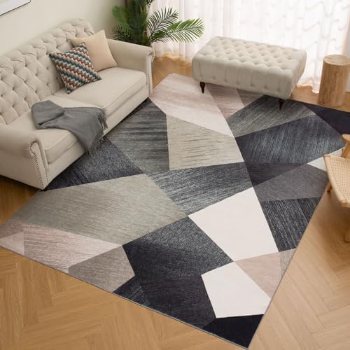 HOMFINE Washable Modern Area Rug - Geometric Style 9x12 Rugs for Living Room, Bedroom, Machine Washable Rug Soft Non Slip Non Shedding Area Rug - Green, 9'x12'