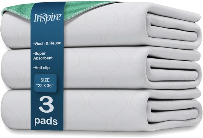 Inspire Washable and Reusable Incontinence Chair or Bed Pads | 3 Pack Waterproof Mattress Pad Chucks Pads | Reusable Bed Pads Washable Waterproof Chux Pads | Pee Pads for Adults Use As Pet Pad