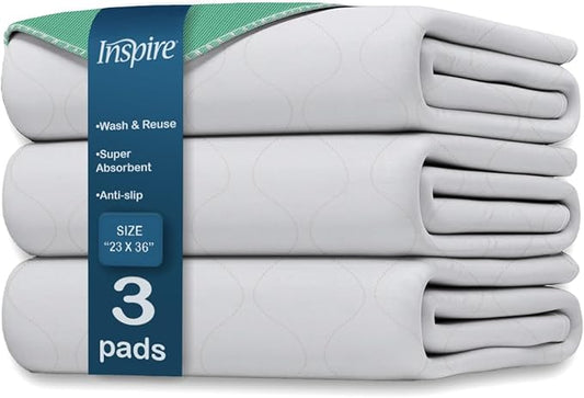 Inspire Washable and Reusable Incontinence Chair or Bed Pads | 3 Pack Waterproof Mattress Pad Chucks Pads | Reusable Bed Pads Washable Waterproof Chux Pads | Pee Pads for Adults Use As Pet Pad
