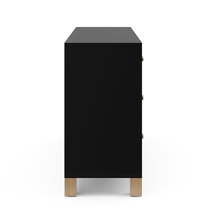 Storkcraft California 6-Drawer Double Dresser (Black with Driftwood) - GREENGUARD Gold Certified, Interlocking Drawer System, Dresser Drawer Organizer for Kids Bedroom