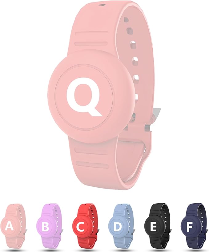 Waterproof Bracelet for AirTag Kids, Personalized Initial Letter Hidden Holder Compatible with Air Tag, Silicone Case for Airtag Adjustable Anti-Lost GPS Tracker for Toddler Child Elder, Q