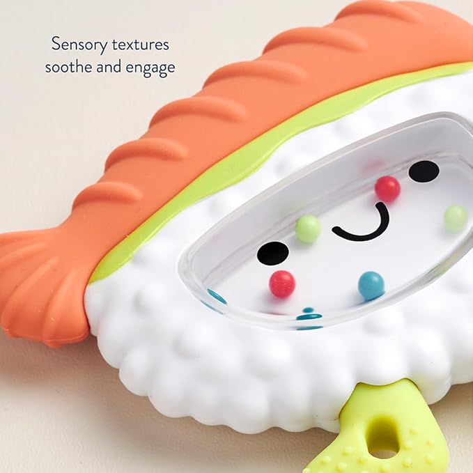Itzy Ritzy Silicone Rattle Teether– BPA-Free Silicone Teether with Rattle for Babies & Toddlers – Features a Gentle Rattle Sound, Colorful Beads & Multiple Textures (Sushi)