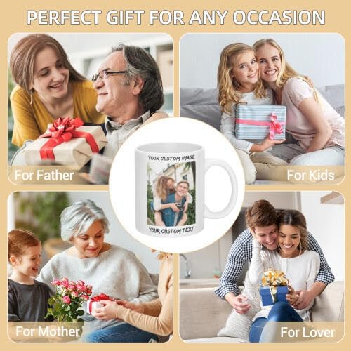 Personalized Coffee Cup with Photo, Logo or Text - Custom Both Sides Printed Mug for Him & Her - Unique Customized Gifts with Names - White
