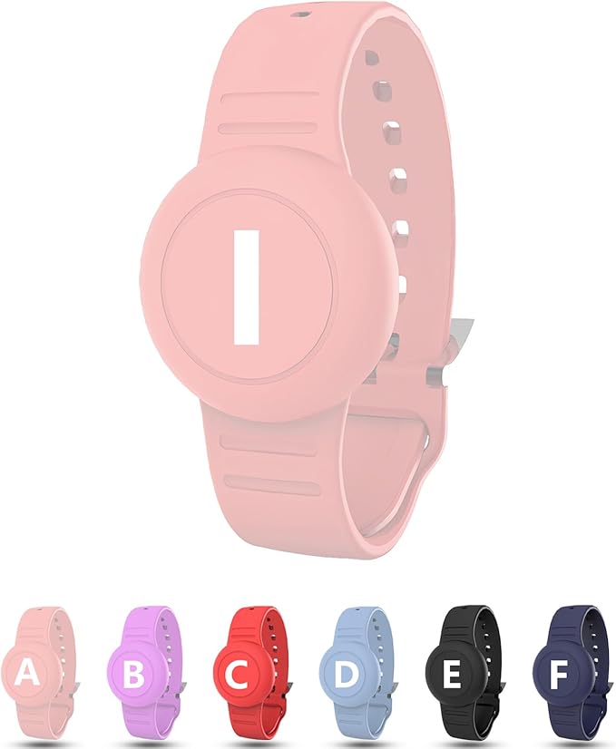 Waterproof Bracelet for AirTag Kids, Personalized Initial Letter Hidden Holder Compatible with Air Tag, Silicone Case for Airtag Adjustable Anti-Lost GPS Tracker for Toddler Child Elder, I