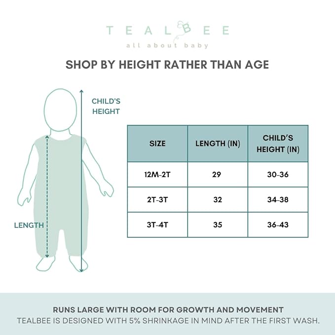 Tealbee Dreamsuit: Toddler Sleep Sack with Feet 2T 3T - 0.8 TOG Lightweight Baby Wearable Blanket for Walkers - Rayon Made from Bamboo, Organic Cotton Sleep Bag - Checkered