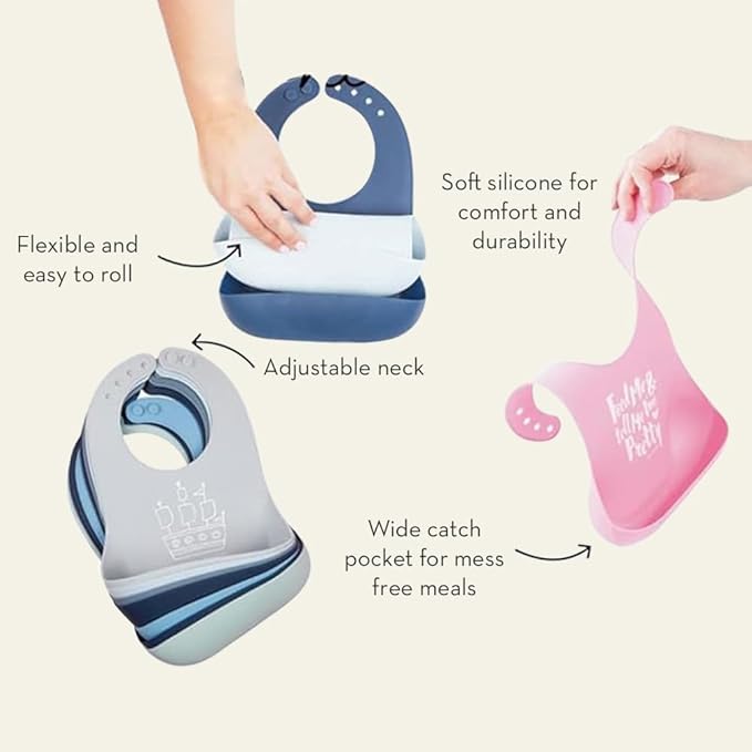 Bella Tunno Baby Bib for Eating, Waterproof Silicone Bib with Large Food Catcher, Adjustable Fit for Babies 4-12 months & Toddlers 1-3 Years, Boys & Girls
