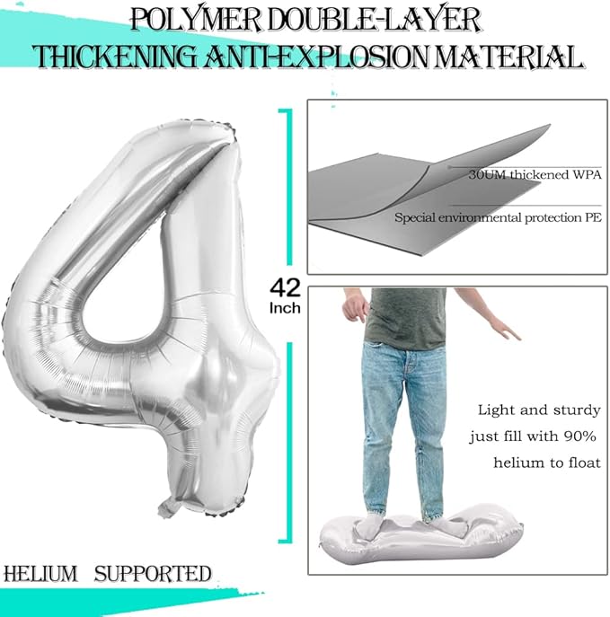 GOER Number 40 Balloons for 40th Birthday Party Decorations,42 Inch Jumbo Foil Helium Balloons for 40th Anniversary (Silver)