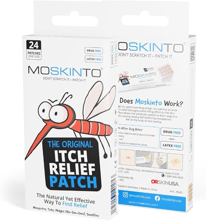 Moskinto The Original Itch Relief Patch, Mosquito Bite Patches for Kids and Adults, Instant Relief Natural Patches for Bug Bites, Travel Pack + Family Pack, Nude & Colorful Patches, 66 Count
