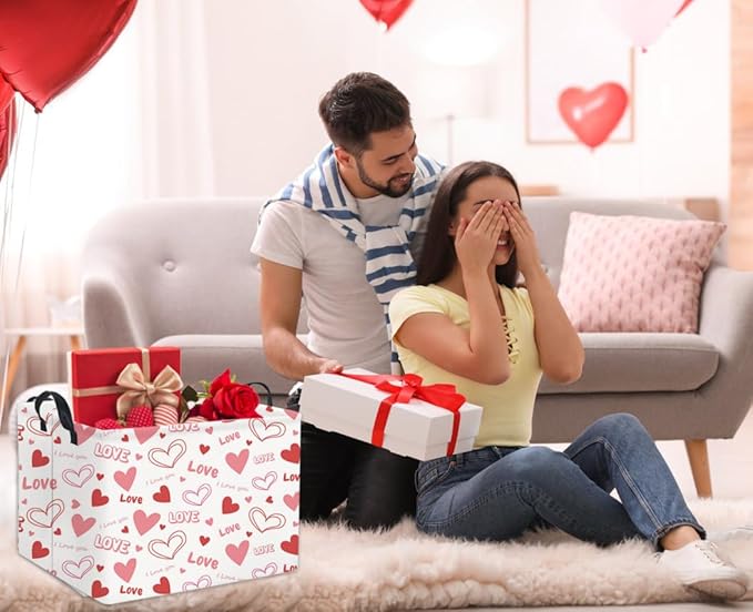 HIYAGON Rectangular Valentines Gift Basket - Pink Love Room Decor