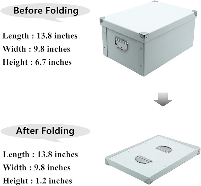 GUOZI Collapsible Storage Box, Decorative Memory Box with Lid & Metal Reinforced Corners, Cardboard File Bin with Handles, Organizer Gift Box for Keepsake Toy Photos Office Nursery Wardrobe Bookshelf