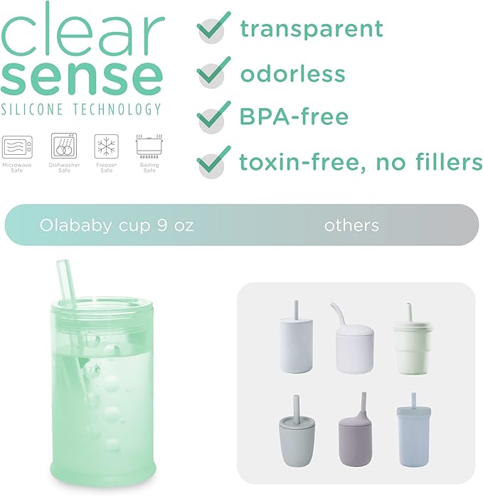 Olababy Clear View Silicone Training Cup with Straw Lid | Toddler Sippy Trainer 12mo+ | Unbreakable Water Drinking Cups for Kids 2yr+ | Baby Led Weaning & Feeding Supplies (Lilac, 9 oz)