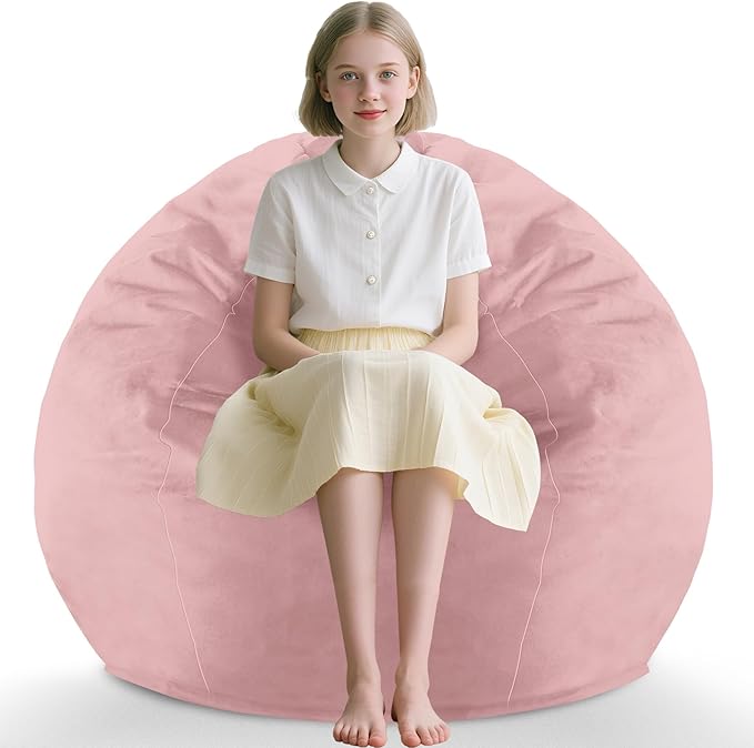 2FT Bean Bag Chair, Comfy Bean Bag Chairs with Memory Foam Filled, Fluffy Beanbag Sofa with Dutch Velvet Cover, Teardrop BeanBag Chairs for Living Room, Playroom - Light Pink