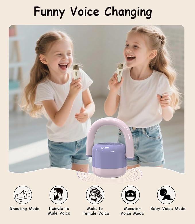 EWA Portable Mini Metal Karaoke Machine, Bluetooth Karaoke Speaker with 2 Wireless Microphones, Ideal Gifts for Girls Boys Family Home Party Birthday Christmas Toys Gifts-(Purple)