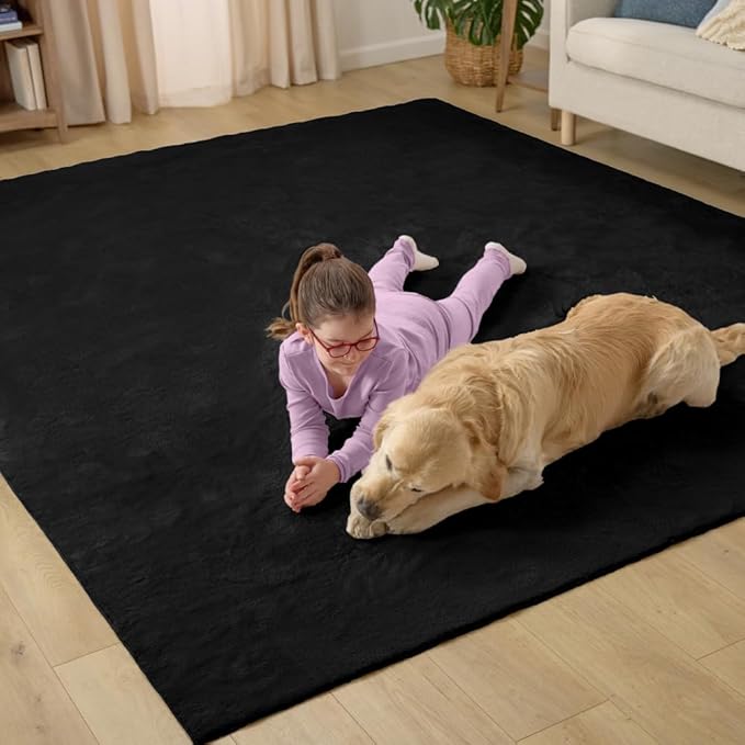 GORILLA GRIP Ultra Soft Washable Area Rug, 5x7, Stain and Slip Resistant Plush Thick Carpet for Bedroom Living Room, No Shed Floor Rugs, Pet Friendly, Dorm Essentials, Kids Nursery Home Decor, Black