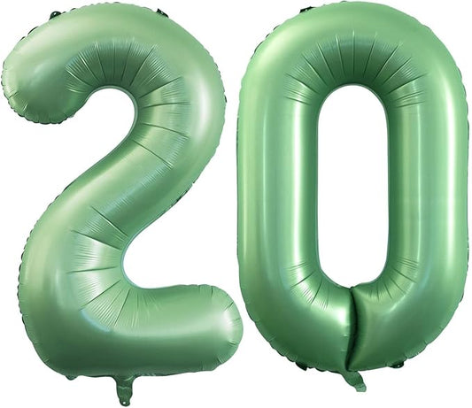 GOER Number 20 Balloons for 20th Birthday Party Decorations,42 Inch Jumbo Foil Helium Balloons for 20th Anniversary (Sage Green)