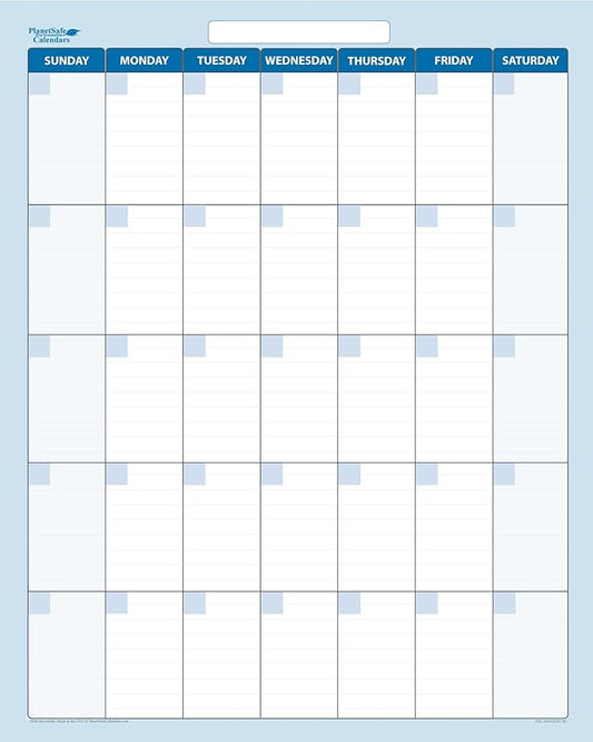 24" x 18" Sky Blue Vertical 30-Day Dry-Erase Task, Goals and Objective 1-Month erasable Wall Planner Calendar. Complete with Fine Tip Dry-Erase Marker and Eraser