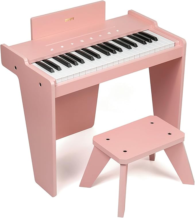 ZIPPY Kids Piano Keyboard, 37 Keys Digital Piano for Kids, Touch Sensitive Control Panel, Built-in Songs, Volume Adjustable, Music Educational Instrument, Wood Piano for 3+ Girls and Boys (Pink Plus)