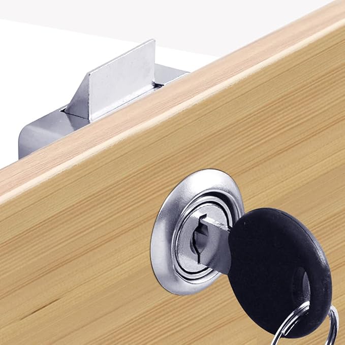Automatic Lock Tongue Cabinet Drawer Furniture Locker Showcase Lock Drilling Diameter 3/4"/19mm for (3/5"-/15mm -7/8"-/22mm) Door Panel(2 Pack)