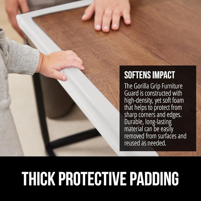 GORILLA GRIP Baby Proof Corners and Edges for Furniture, Kid Proofing Adhesive Table Corner Protectors, Heavy Duty Soft Rubber Foam Protection, Includes 8 Protective Safety Guards, 15 Feet, Off White