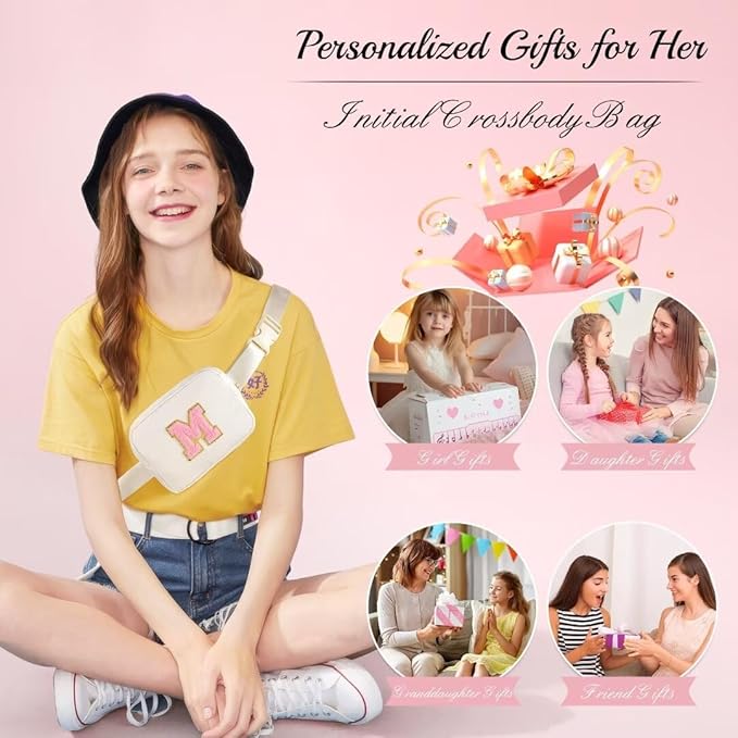 YOOLIFE Bridesmaid Gifts - Bridesmaid Proposal Gift Wedding Day, Bridal Shower Gifts, Maid of Honor Gifts, Bachelorette Party Decorations Favors, Black Initial Crossbody Bag Belt Bag B