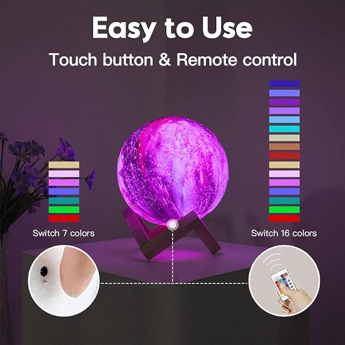 BRIGHTWORLD Moon Lamp Galaxy Lamp 5.9 inch 16 Colors LED 3D Moon Light, Remote & Touch Control Moon Night Light Gifts for Girls Boys Kids Women Birthday