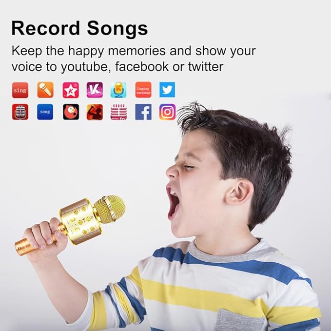 Microphone for Kids Voice Changer Karaoke Microphones Boy Girl Gifts Age 3-12 Portable Child Microphone Karaoke Kid Wireless Bluetooth Microphones Birthday