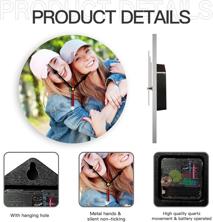 Generic Custom Clocks for Walls Personalized Picture Hanging Time Clocks Silent Non Ticking Round Decoration for Kitchen Family Friends Gifts, 10inch-25cm