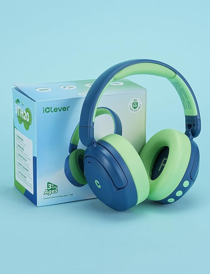 iClever BTH20 Active Noise Cancelling Headphones for Kids, 60H Play Time,Type C Fast Charging, Safe Volume 80dBA, Bluetooth5.4, Award-Winning Kids Headphones Wireless for iPad Tablet Airplane, Blue