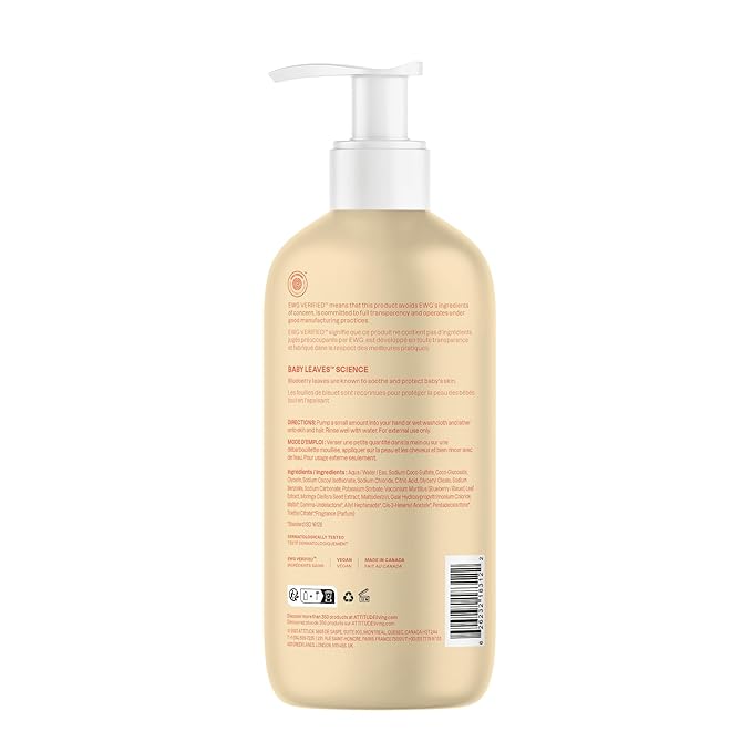 ATTITUDE 2-in-1 Shampoo and Body Wash for Baby, EWG Verified, Dermatologically Tested, Made with Naturally Derived Ingredients, Vegan, Pear Nectar, 16 Fl Oz (Pack of 6)