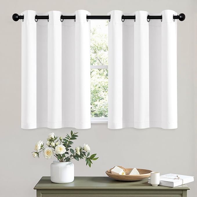 MIULEE Short Curtains for Windows - Pure White Half Window Curtains Thermal Insulated Privacy Drapes for Kitchen Bedroom Bathroom Grommet Top Small Basement Tiers W40 x L36 Inch 2 Panels