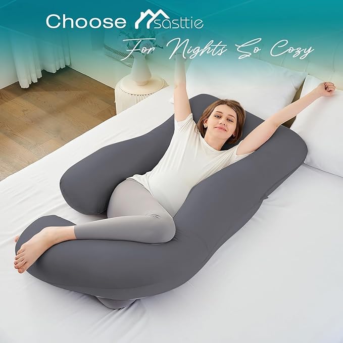 Sasttie Pregnancy Pillows for Sleeping, Jumbo U Shaped Cooling Full Body Pillow with Removable Cover, Pregnant Women Must Haves, Maternity Essential, Dark Grey