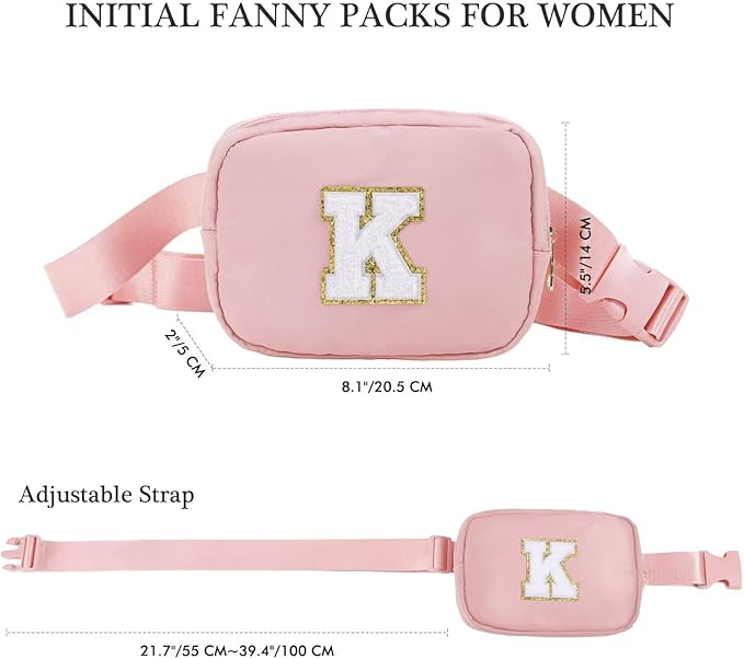 YOOLIFE Gifts for Girls Teen Girls - Initial Crossbody Bag for Girls Teens Belt Bag Fanny Pack, Personalized Preppy Stuff Dance Gifts for Teen Girls Kids, Birthday Gifts for Girls, Pink