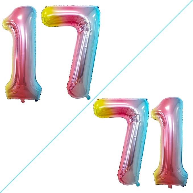 GOER Number 17 Balloons for 17th Birthday Sweet 17 Party Decorations,42 Inch Jumbo Foil Helium 71 Balloons for 71st Birthday Party Decoration (Rainbow)