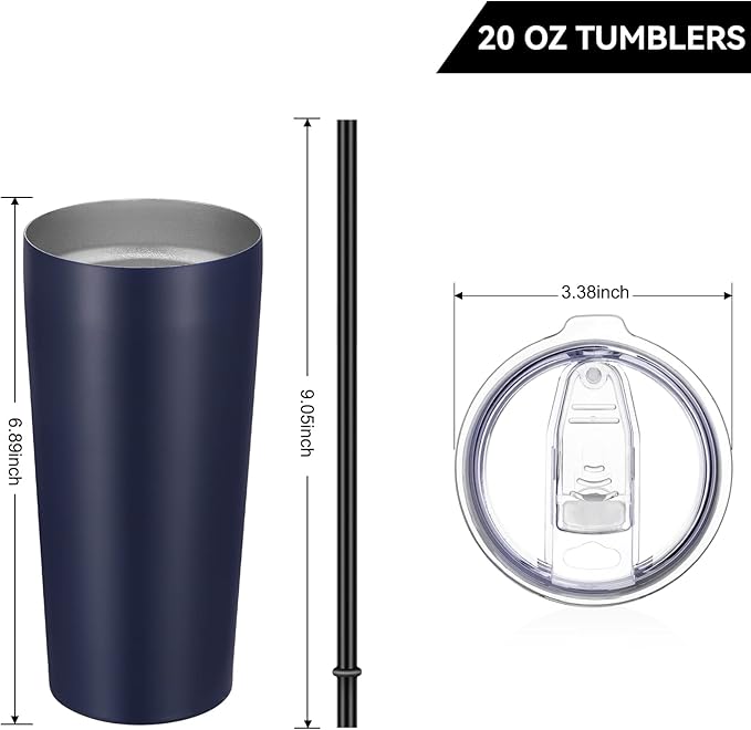 VEGOND 20oz Tumbler Bulk with Lid and Straw 12 Pack, Stainless Steel Vacuum Insulated Tumbler, Double Wall Coffee Cup Travel Mug, Navy Blue
