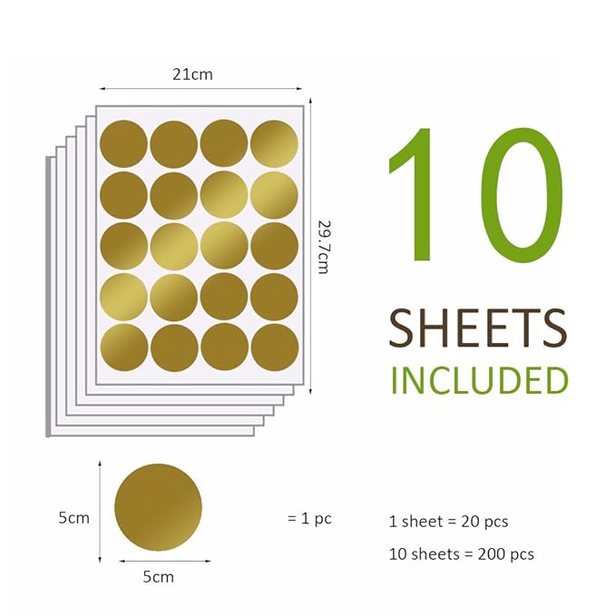 Gold Dots Wall Decals(200 Dots/2 Inch), Posh Polka Dots Wall Sticker for Girls Bedroom Playroom