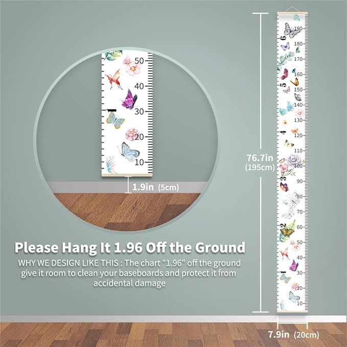 Colorful Alphabet Growth Chart for Kids Baby Height Chart Ruler Removable Canvas Wooden Frame Hanging Wall Rulers Measurement Charts for Toddler Room Nursery Decor - 79"X7.9" with Black Wood
