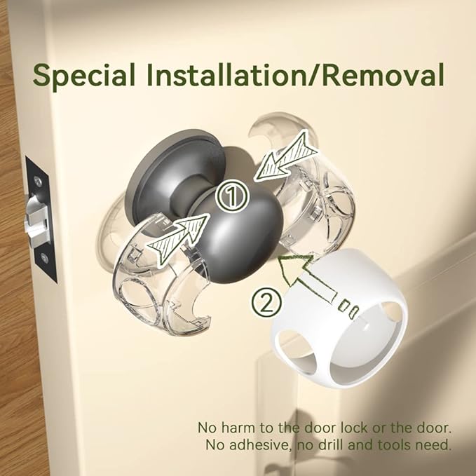 EUDEMON 4 Pack Updated Door Knob Cover Baby Safety Door Lock Childproof Safety Cover Door Handle Cover for Kids Safety (Clear-White)