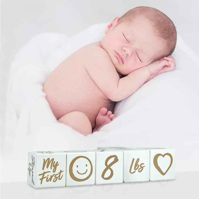 I'm Solid Wood Weekly Monthly Yearly Baby Milestone Age Blocks, Gender Neutral, Newborn Gifts & Keepsakes for Picture Props (5 Pcs/White)