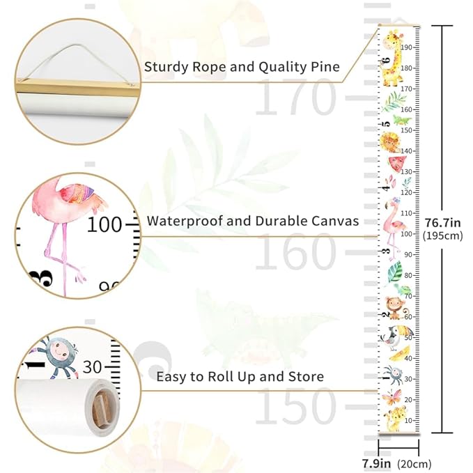 Baby Height Growth Chart - Canvas Height Chart for Kids Baby Child Toddler Boys Girls Growth Chart for Wall Room Nursery Decor Hangable and Removable Measuring Wall Ruler (Mermaid, Black Wood)