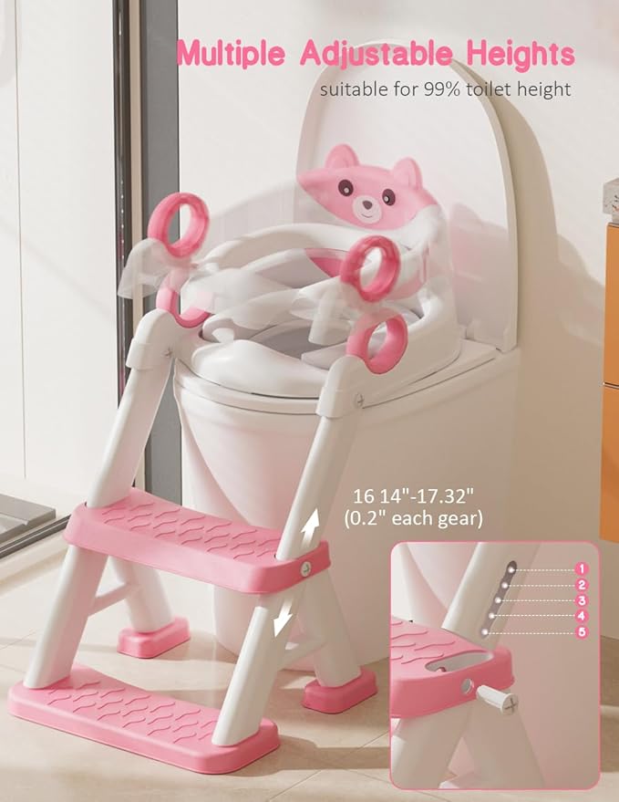 Potty Training Seat, Toddler Toilet Seat With Steps, 2 In 1 Toddler Potty Training Toilet With Splash Guard, Anti-Slip Step Stool Soft Mat, Adjust High Potty Seats For Toddlers Kids Boys Girls