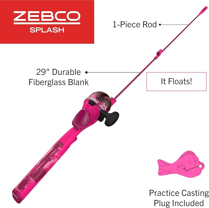 Zebco Youth 29-Inch Floating Spincast Reel and Fishing Rod Combo, Size 20 Reel, Pre-Spooled with 6-Pound Cajun Line