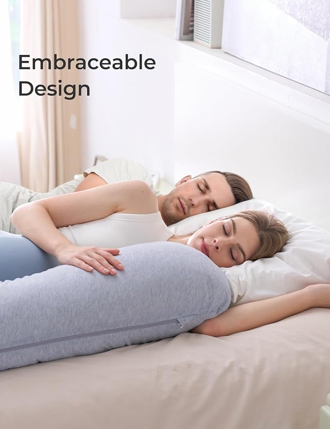 Momcozy Pregnancy Pillows for Side Sleeping, J Shaped Maternity Body Pillow for Pregnancy, Soft Pregnancy Pillow with Jersey Cover for Head Neck Belly Support, Grey
