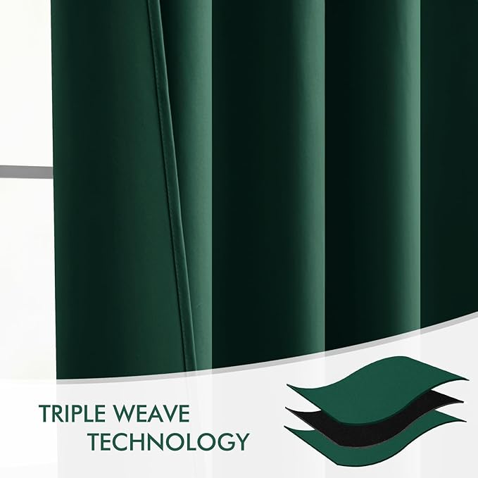 MIULEE Hunter Green Back Tab Blackout Curtains 102 Inch Long 2 Panels Set for Living Room Bedroom, Rod Pocket/Pinch Pleated Thermal Insulated Room Darkening Floor to Ceiling Window Drapes