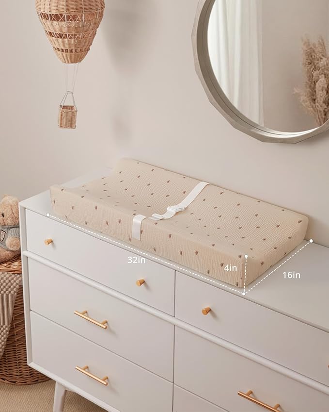 Blissful Diary Muslin Baby Changing Pad with Waterproof Lining Foam, Diaper Changing Table Pad with Cover for Dressers (Sunshine, Rectangular)
