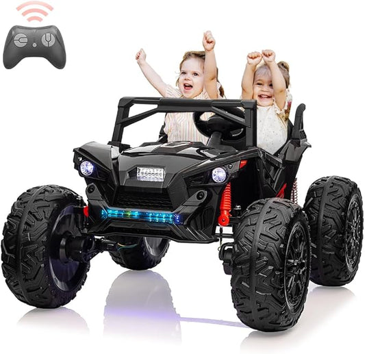2 Seaters 24V Ride on UTV with Remote Control,10AH Battery, 400W Powerful Motors with 17" EVA Wheels, 20.5“ Seat Width Electric Ride Toy with Metal Suspension,LED Lights,Music,Horn (Black)