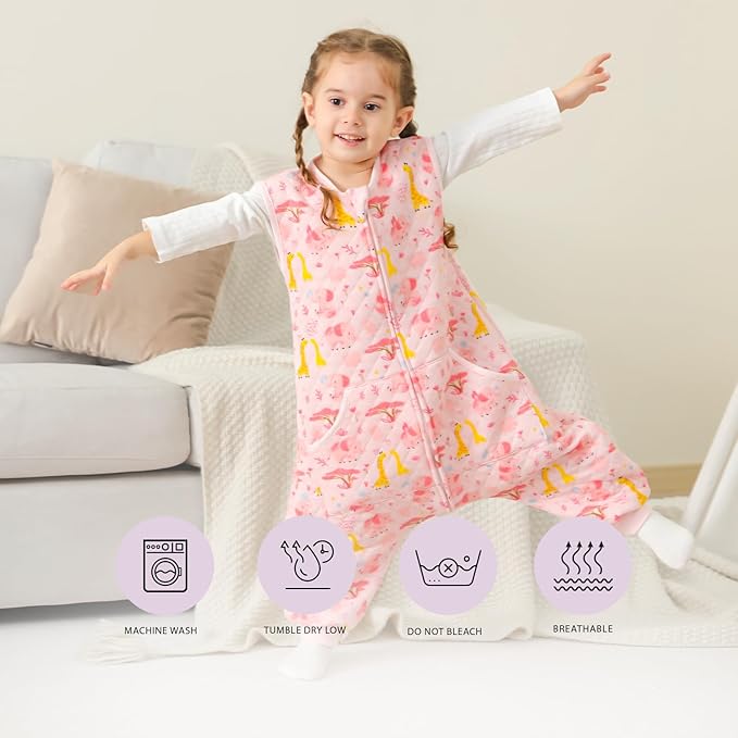 HOMEAL Toddler Sleep Sack, Sleeveless Sleep Sack with Legs 2T-3T, 1.0 TOG Wearable Blanket Baby, Pink