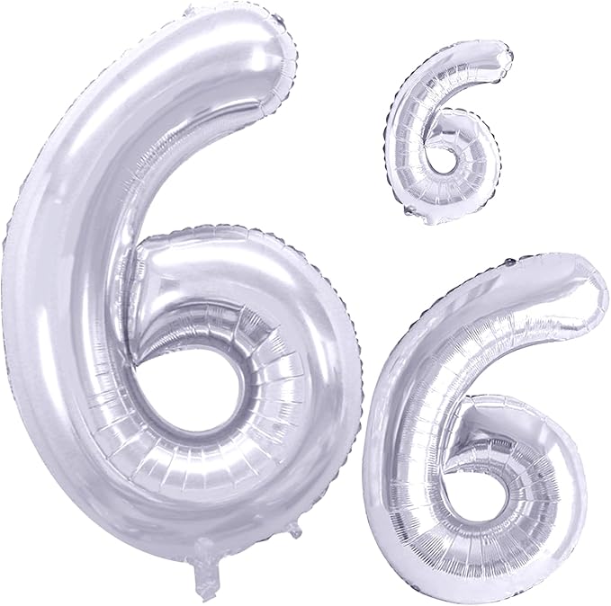 GOER Silver Foil Balloons Number 6,Huge Number Balloons for 6th Birthday Party Supplies Anniversary Decorations(3 pcs,42 inch,32 inc,16inch)