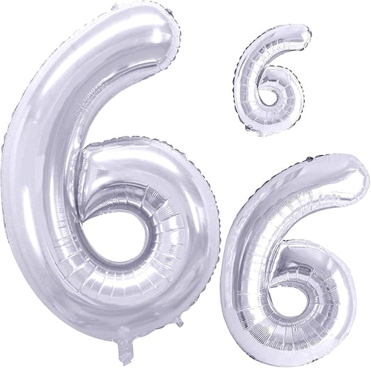 GOER Silver Foil Balloons Number 6,Huge Number Balloons for 6th Birthday Party Supplies Anniversary Decorations(3 pcs,42 inch,32 inc,16inch)