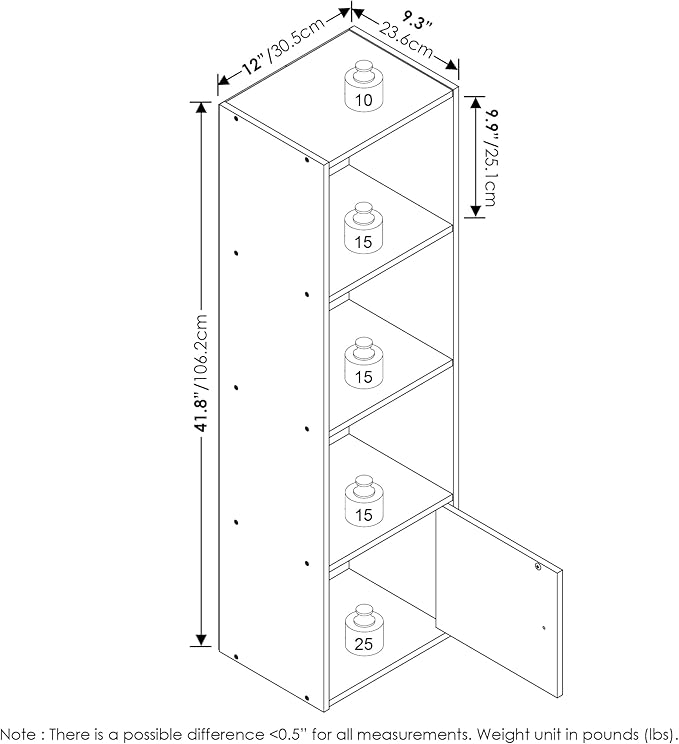 Furinno Luder Shelf Bookcase with 1 Door Storage Cabinet, French Oak