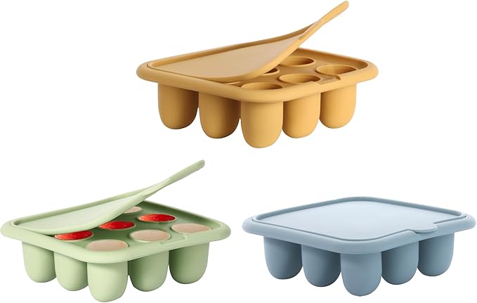 WAJIAYON Baby Food Freezer Tray,Silicone Nibble Freezer Tray,Baby Fruit Food Feeder Teether,Breastmilk Popsicle Mold,Babies Breast Milk Teether Pop Maker for Homemade Babies Meals-Blue